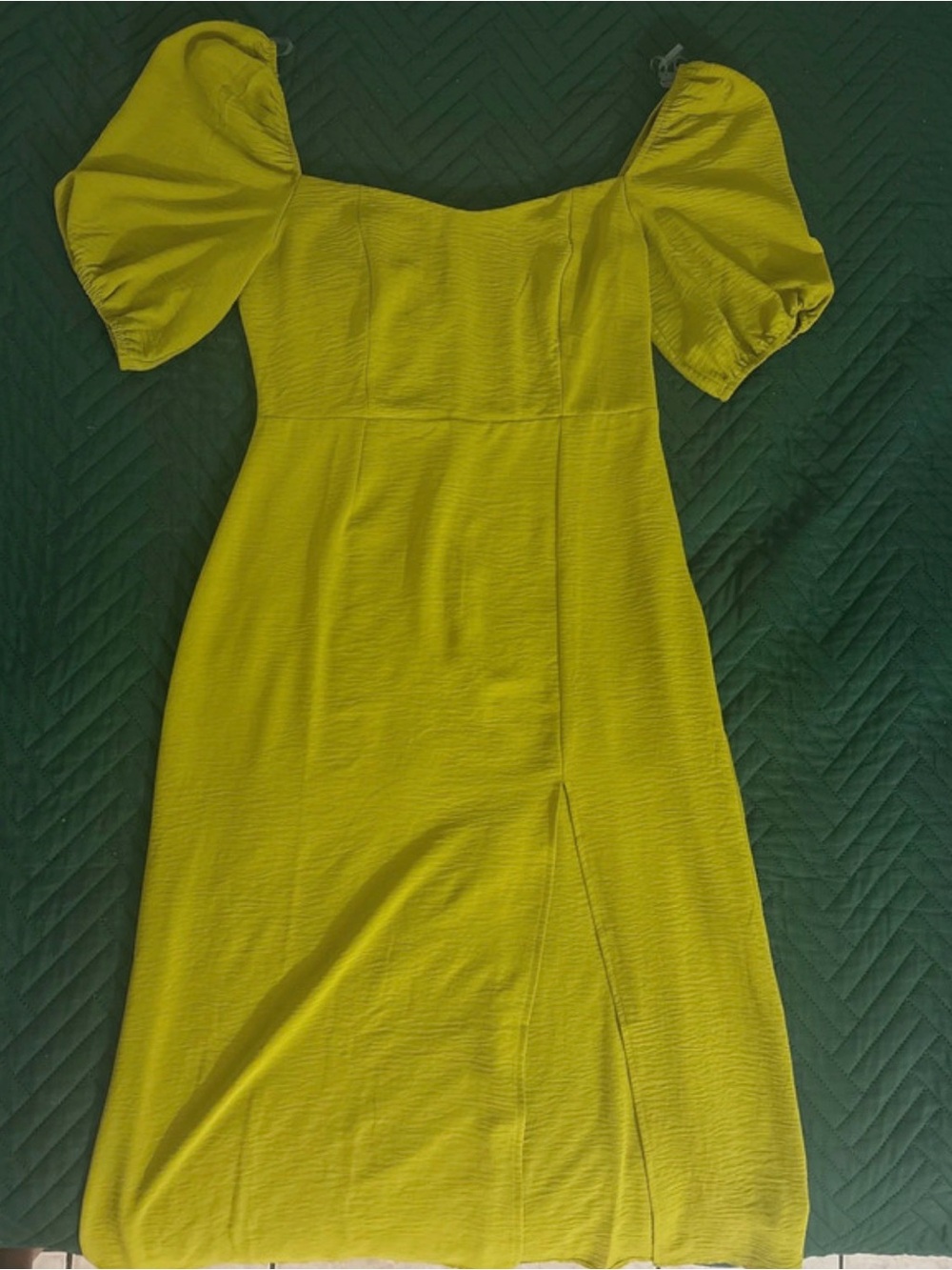 Timing Vibrant Yellow Puff-Sleeve Midi Dress